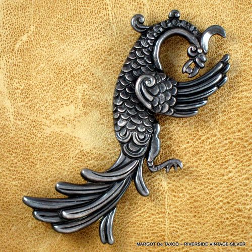 Margot De Taxco Quetzalcoatl Sterling Silver Pin c.1950's