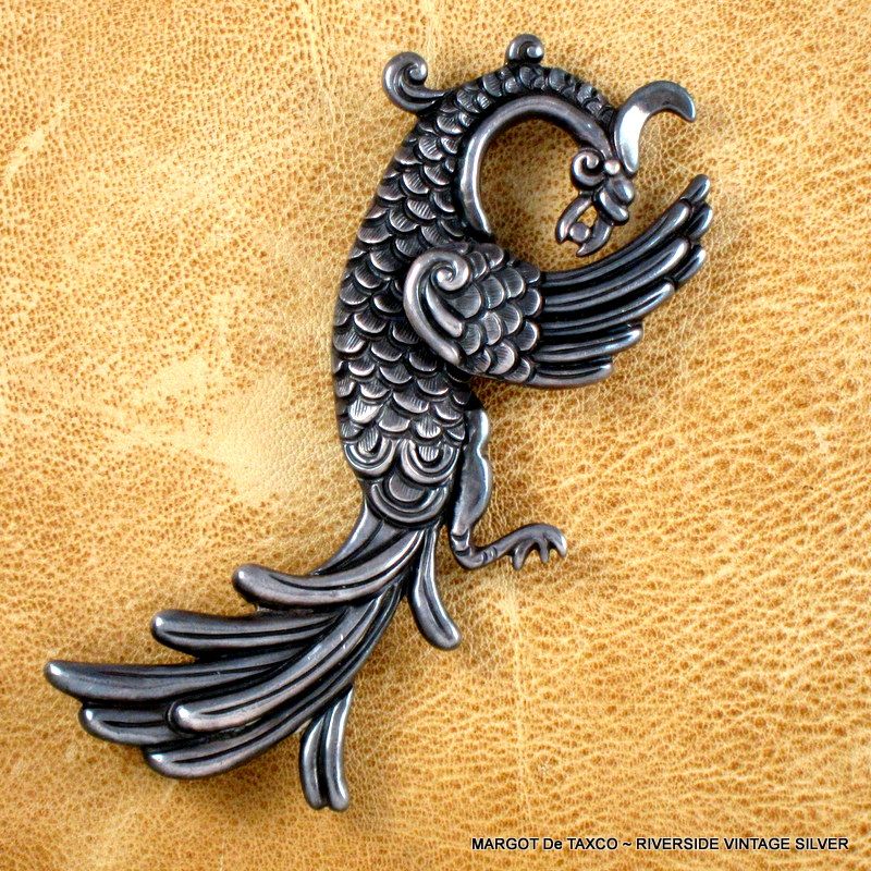 Margot De Taxco Quetzalcoatl Sterling Silver Pin c.1950's