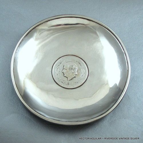Hector Aguilar Sterling 940 Silver Dish with 1951 Cinco Pesos Coin