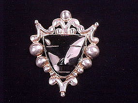 Frederick Davis Silver &Onyx Pendant/Pin