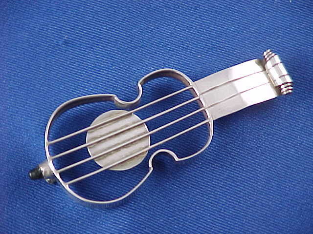 William Spratling Silver &amp; Obsidian Guitar or Cello Pin