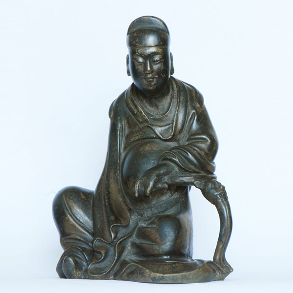 A Decent Bronze Scholar Figure of Qing Dynasty.
