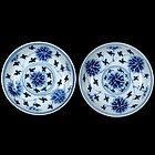 A Pair of Blue and White Dishes of Guangxu Period