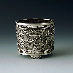 An Exquisitely Carved Silver Incense Burner
