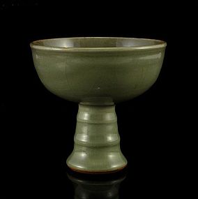 A Decent Celadon Longquan Stem-Cup of Yuan Dynasty