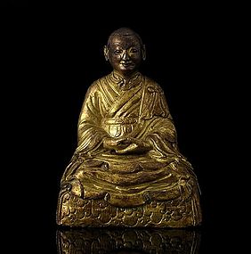 A Tibet Bronze Karmapa Lama Figure of 16th Century