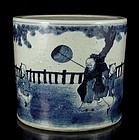 A Handsome Blue and White Brushpot with Casual Image