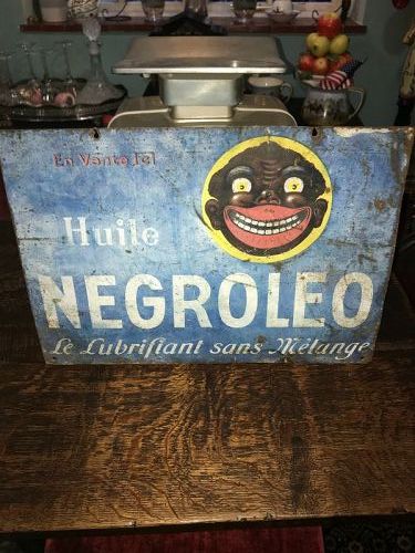 Extremely Rare French Negroleo Oil and Gas double sided metal sign
