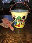 Vintage Children's Tin Toy Beach Pail and extras