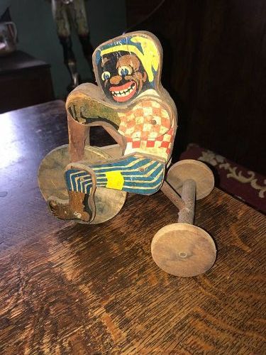 Early W S Reed Wooden Lithographed Tricycle Pull Toy