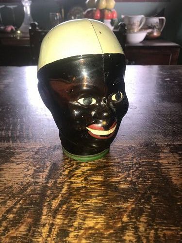 Very Nice Black Boys Head Painted Glass Candy Jar