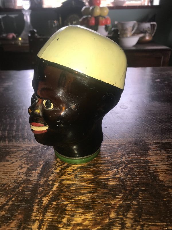 Very Nice Black Boys Head Painted Glass Candy Jar