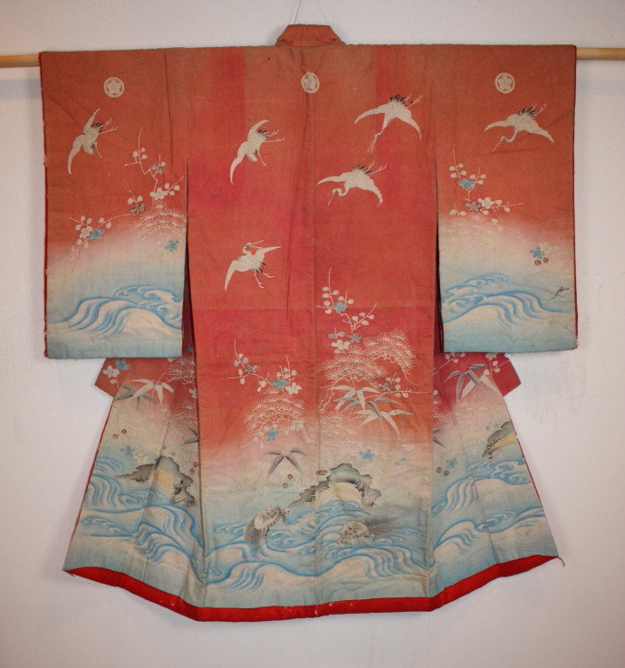 Meiji benibana-dye yuzen cotton Child kimono