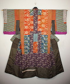 Edo yosegire Patchwork itajime katazome silk kimono