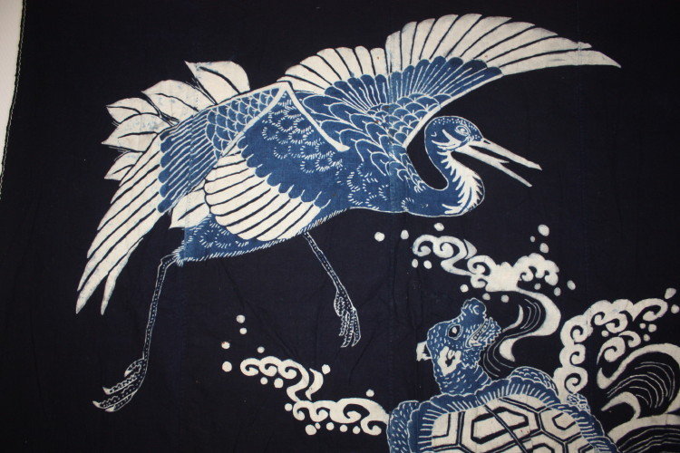 Edo Indigo dye cotton tsutsugaki textile