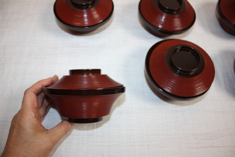 Japanese antique urushi Lacquer Wooden bowl 8pieces