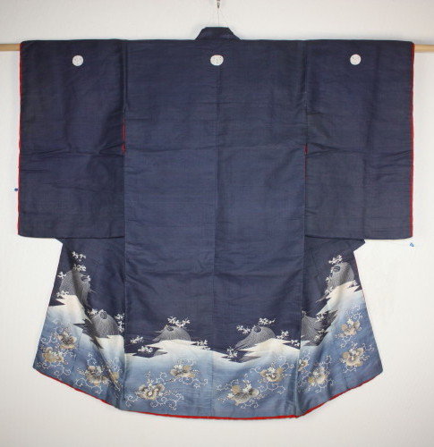 Japanese Edo yuzen tsumugi silk Child kimono