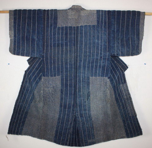 Japanese anrique Indigo dye Stripe sashiko boro noragi kimono rare