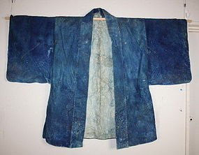 Edo Folk art boro Leather haori of the indigo dye rare