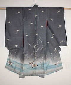 edo yuzen-dye silk Child kimono textile