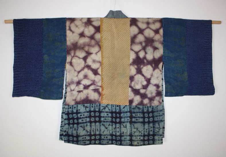 Edo silk shibori & katazome boro hanjyuban textile