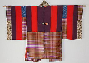 Meiji Yosegire patched Silk Katazome Embroidery