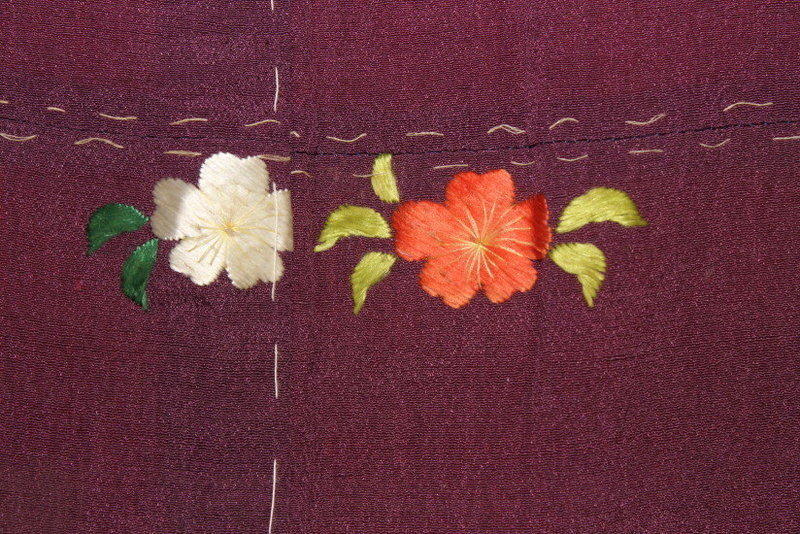 Meiji Yosegire patched Silk Katazome Embroidery