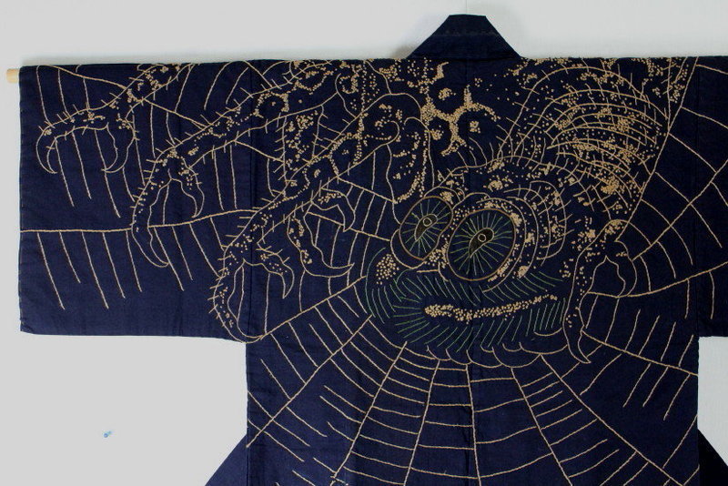Edo Sashiko-embroidery big spider Hanten rare