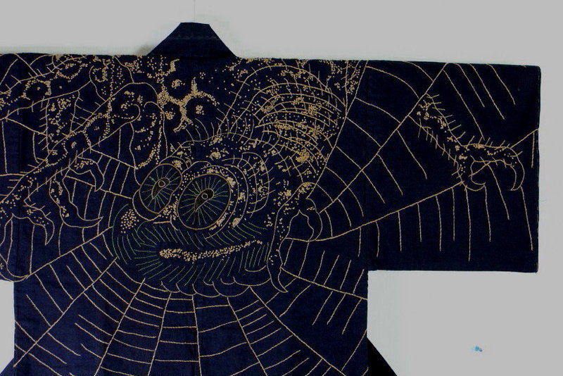 Edo Sashiko-embroidery big spider Hanten rare