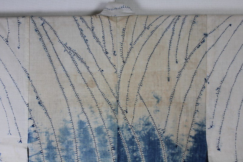 Edo Akita Asamai-shibori Hand-spun cotton Kimono rare