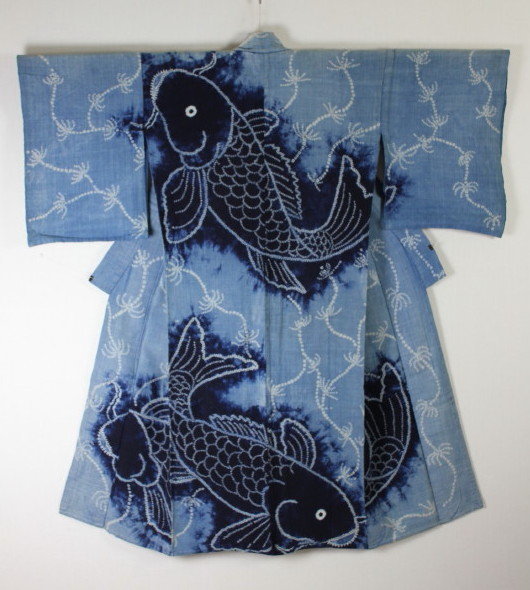 Edo Akita Asamai-shibori Hand-spun Indigo cotton Kimono