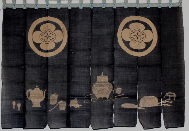 Edo Indigo Hemp Yuzen-zome Tea ceremony.Noren rare