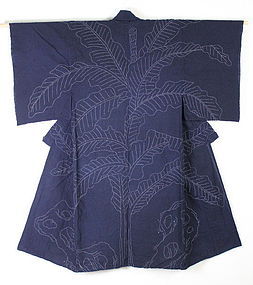 Meiji Indigo Sashiko Hand-spun Cotton Kimono Kanazawa.