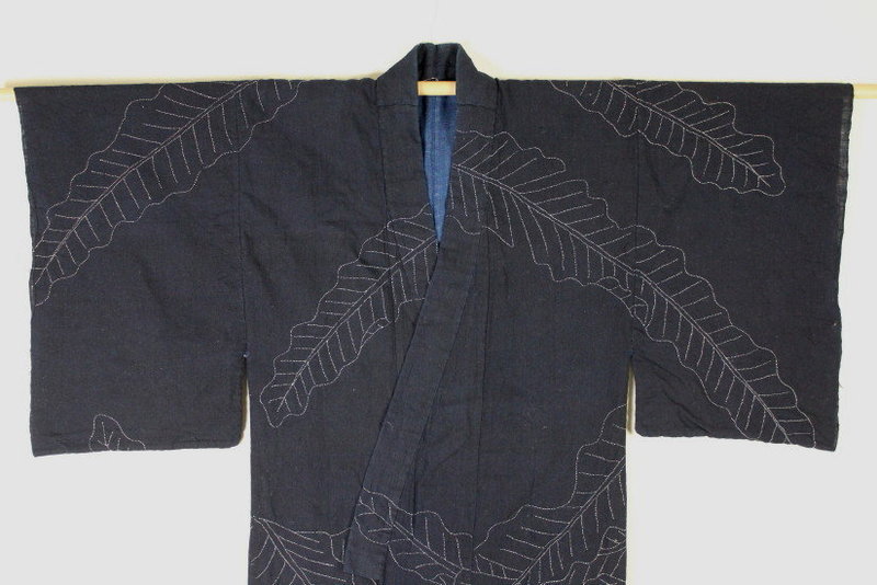 Meiji Indigo Sashiko Hand-spun Cotton Kimono Kanazawa.