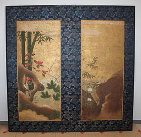 Edo Picture Hanabusa-Itcho Very rare screen Kano group.