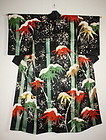 Beautiful silk rinzu gorgeous kabuki kimono yuzen-dye embroidery