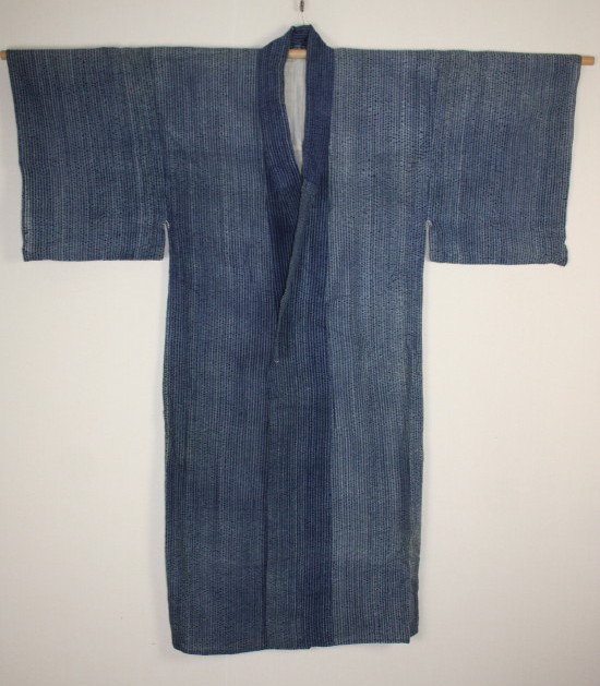Japanese antique Indigo dye cotton gotaiten-shibori ro-kimono Taisyo