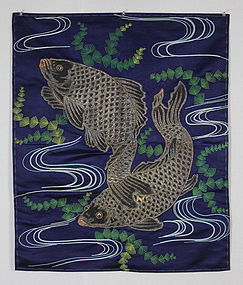 Edo Silk Embroidery Indigo Fukusa Big Carp