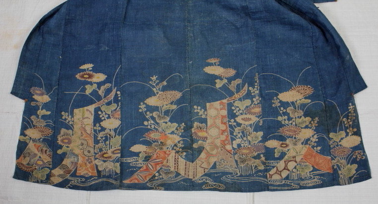 Edo Indigo Yuzen Child kimono Hemp Hand-spun. Rare.