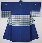 Meiji Indigo Cotton Silk. Noshime Hand-drawn lattice Rare.