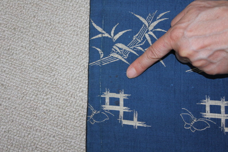 Edo Indigo Silk Twill fabrics Chuya-Obi Butterfly Bamboo grass
