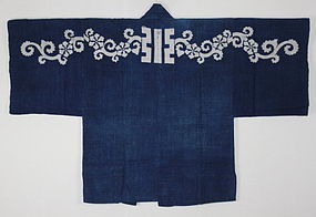 Edo Indigo Tsutsugaki Cotton Shirushi-Hanten Hand-spun
