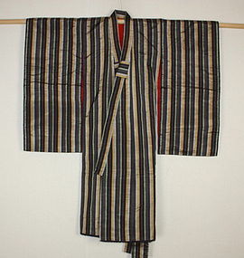 Japanese antique Beautiful lustrous stripe silk child kimono Meiji era