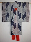 Japanese antique edo kasuri indigo dye & grey silk child kimono rare