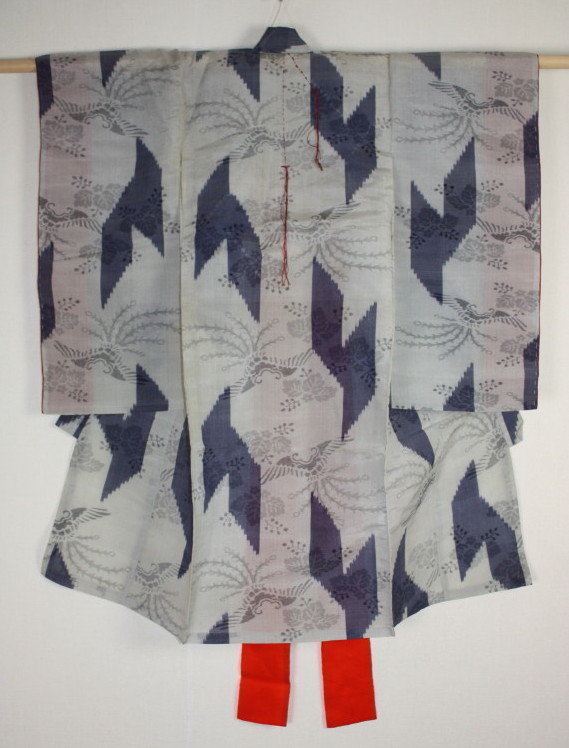 Japanese antique edo kasuri indigo dye &amp; grey silk child kimono rare