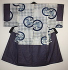 Japanese antique Edo-meiji indigo dye katazome silk nakagi-kimono