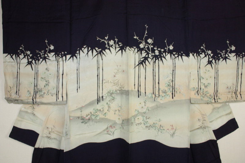 Japanese antique silk Elegant formal katsugi-kimono Meiji