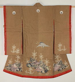 Edo Madder-dye Hand-spun Cotton Tsutsugaki Child kimono Very rare.