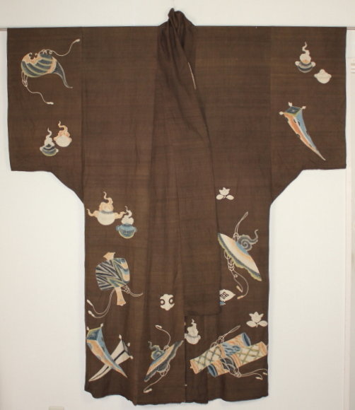 Edo Tsutsugaki Tsumugi-Silk Yuzen old treasure pattern Rare.