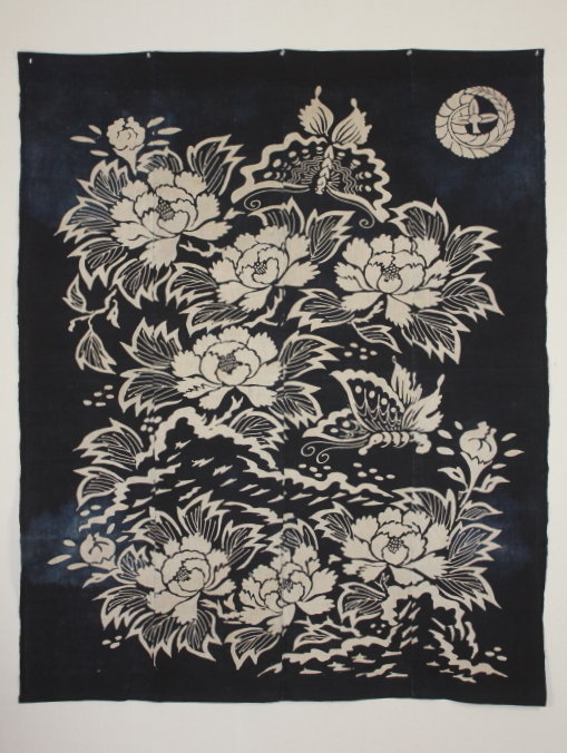 Meiji Tsutsugaki Indigo Cotton Futon-cover Cotton Butterfly Peony.